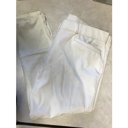 GENTLY USED-Ovation Celebrity Slim Euro Seat Front Zip Knee Patch Ladies Breeches - White 40R -