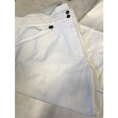GENTLY USED-Ovation Celebrity Slim Euro Seat Front Zip Knee Patch Ladies Breeches - White 40R -