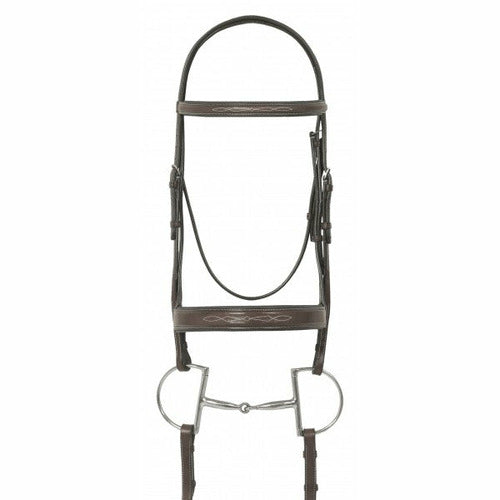Ovation Elite Collection- Fancy Raised Traditional Crown Flat Wide Nose Padded Bridle with Fancy Raised Lace Reins - CarouselHorseTack.com