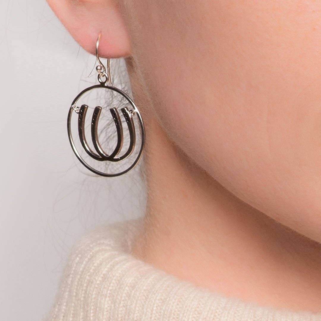 Double Luck Horseshoe Earrings - Silver