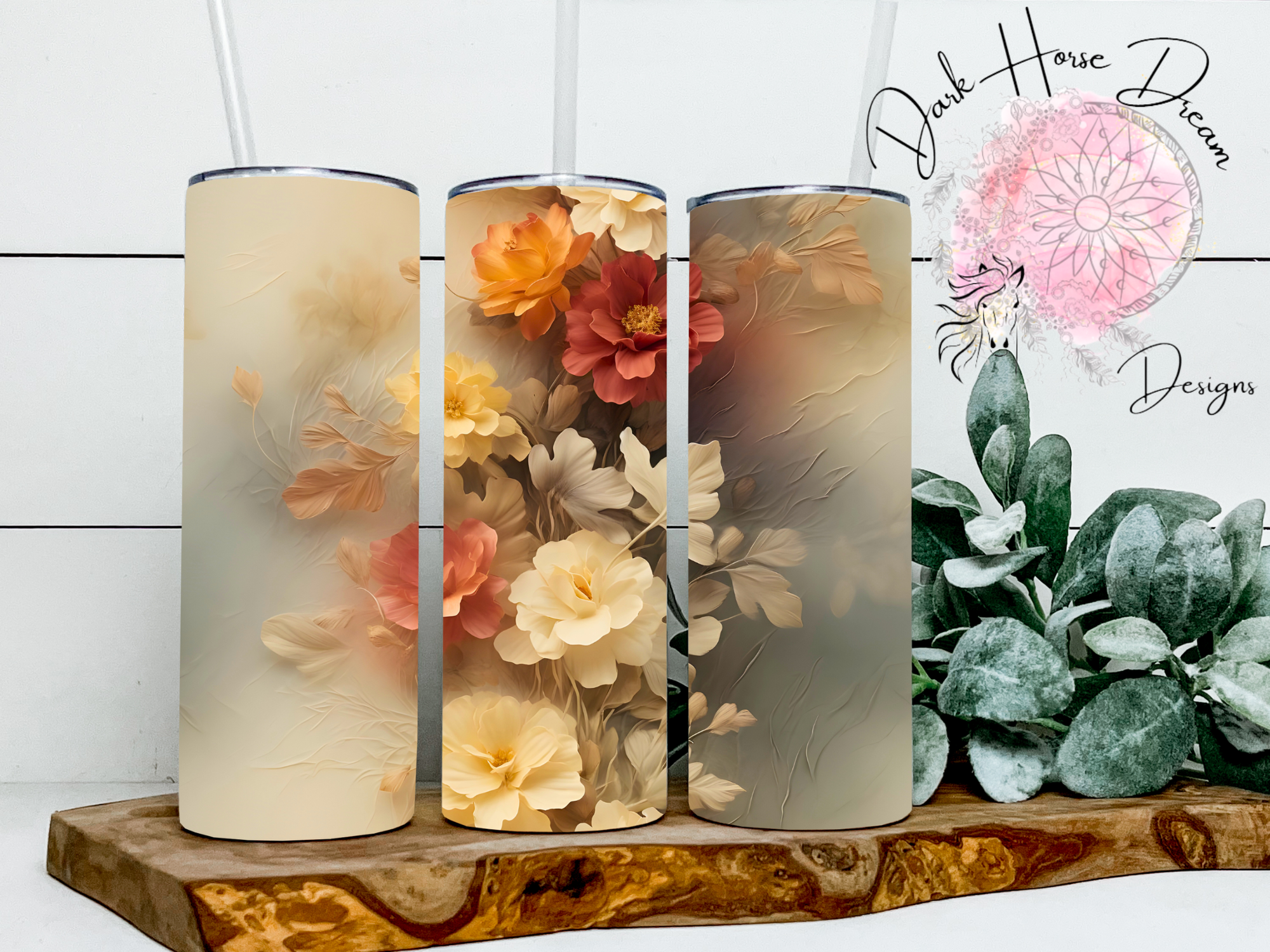 Dark Horse Dream Designs LLC Tumbler- The Foggy Flower Vintage Appearance