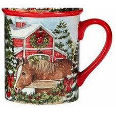 Snowy Farm Horse Coffee Mug 16oz