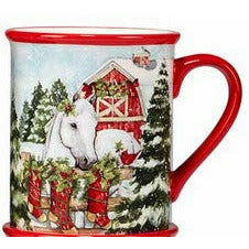 Snowy Farm Horse Coffee Mug 16oz