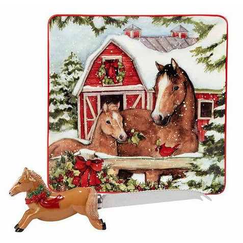 Snowy Farm 8" Cheese Plate W/ Spreader