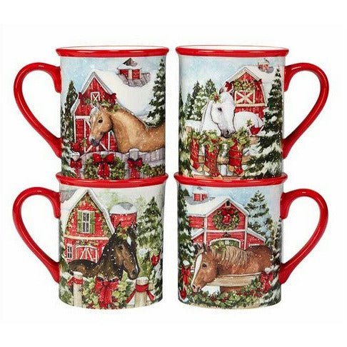 Snowy Farm Horse Coffee Mug 16oz